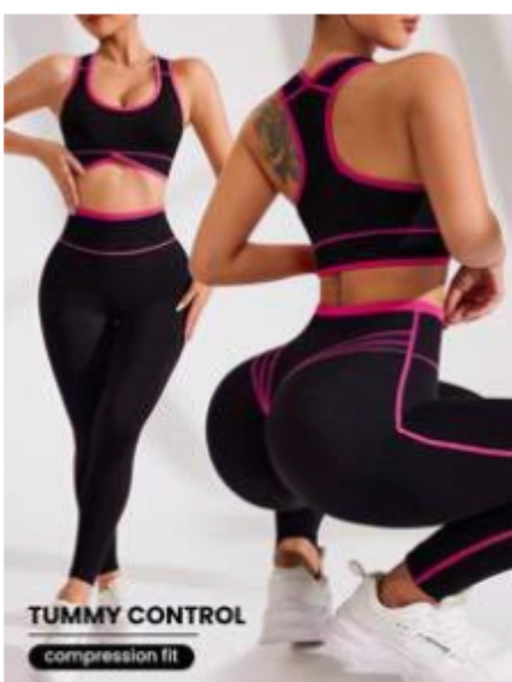 Workout #OOTD  Black Leggings with Pink Trim